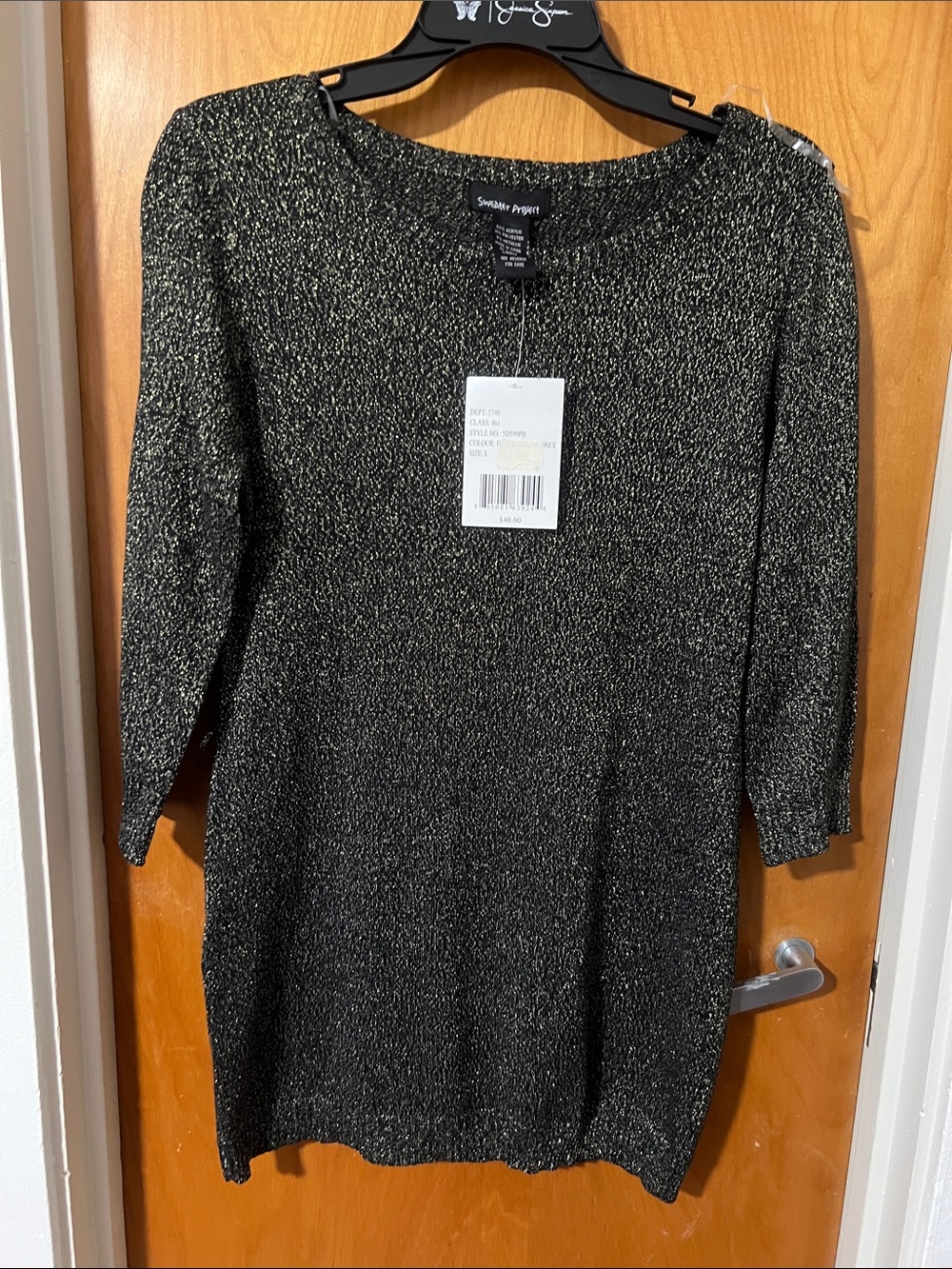 Sweater Project Black Metallic Long Sleeve Knit Dress